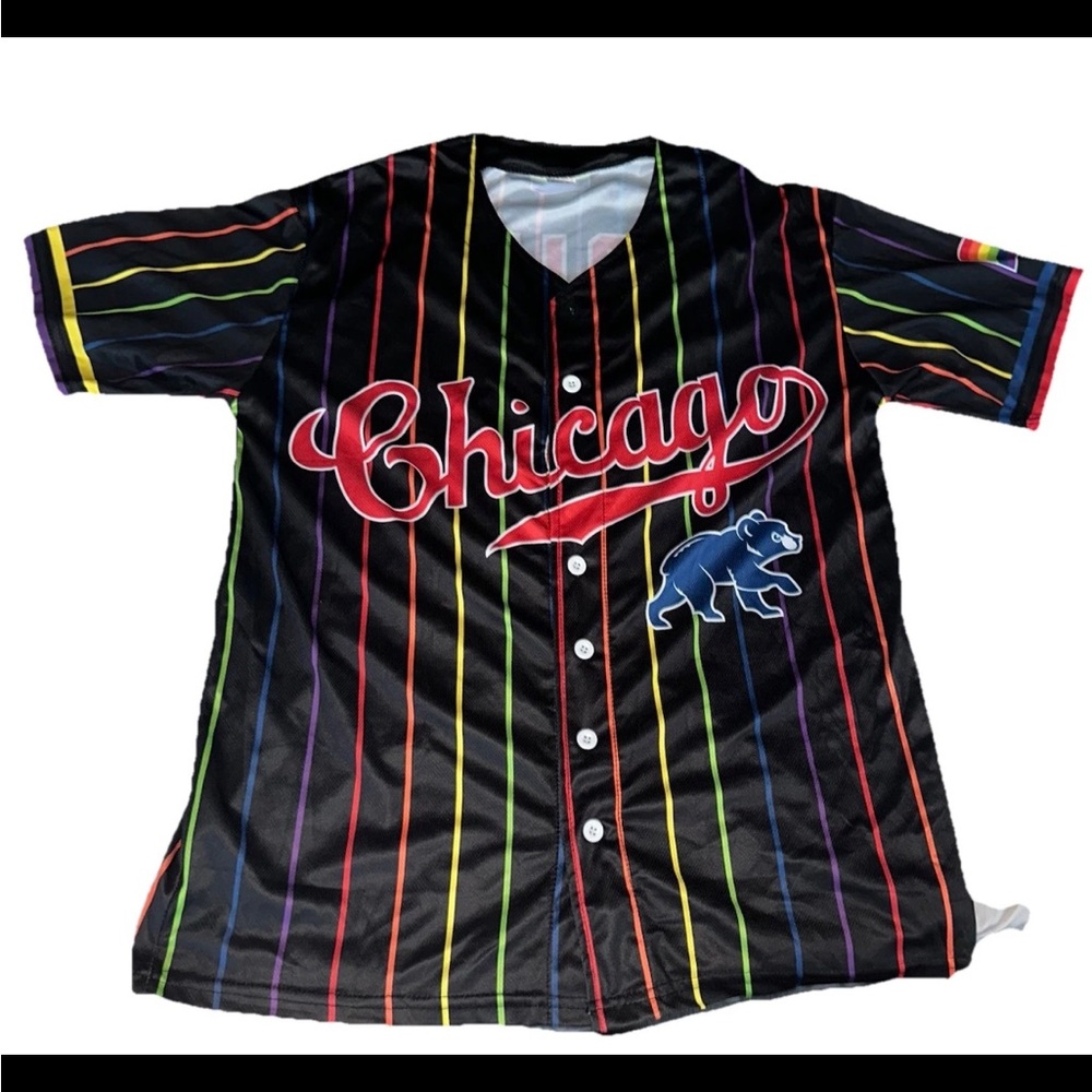 Chicago Cubs Pride Jersey #23 Adult Small Black Rainbow Pin Striped SGA MLB